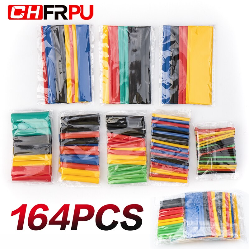 164 pcs/bag heat shrinkable tube kit shrink various polyolefin insulation sleeve heat shrinkable tube wire and cable 8 size 2: 1