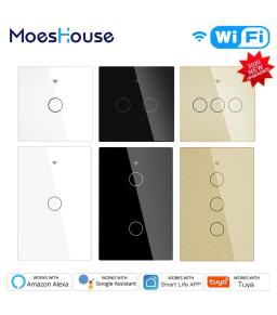 Moeshouse WiFi Smart Light Touch Switch RF433 Smart Life/Tuya App Control,Alexa Google Home Voice Control EU US 2/3 Way