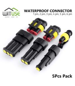 TSLEEN 5Pcs Waterproof 1/2/3/4/5/6 Pin Way Seal Quad Bike 12A IP68 Electrical Automotive Wire Connector Plug Terminals Truck Car