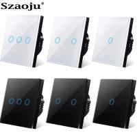 Szaoju EU Touch Switch LED Crystal Glass Panel Wall Lamp Light Switch 1/2/3 Gang AC100-240V LED Sensor Switches Interruttore