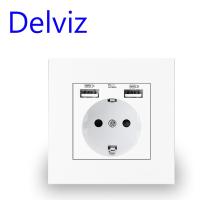 Delviz Wall USB Power Socket, Many New style Panel, Bedroom socket,AC 110V-250V 16A Wall Embedded, Double usb EU Standard Outlet