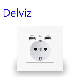 Delviz Wall USB Power Socket, Many New style Panel, Bedroom socket,AC 110V-250V 16A Wall Embedded, Double usb EU Standard Outlet