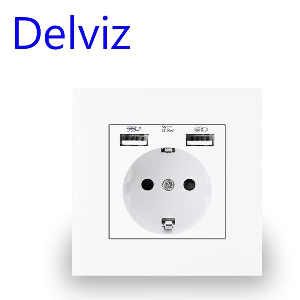 Delviz Wall USB Power Socket, Many New style Panel, Bedroom socket,AC 110V-250V 16A Wall Embedded, Double usb EU Standard Outlet